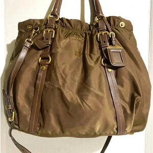 Prada brown tessuto logo tote handbag
